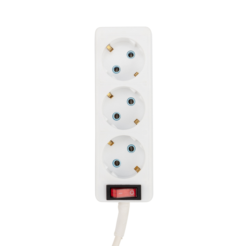 Удлинитель 3 гнезда, 3м, 3х0,75мм², с/з, с кнопкой, белый PROconnect