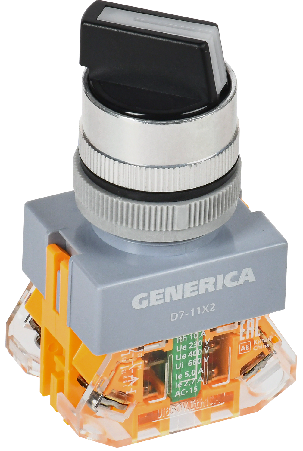 Переключатель D7-11X2 на 2 положения 1NC+1NO черный GENERICA