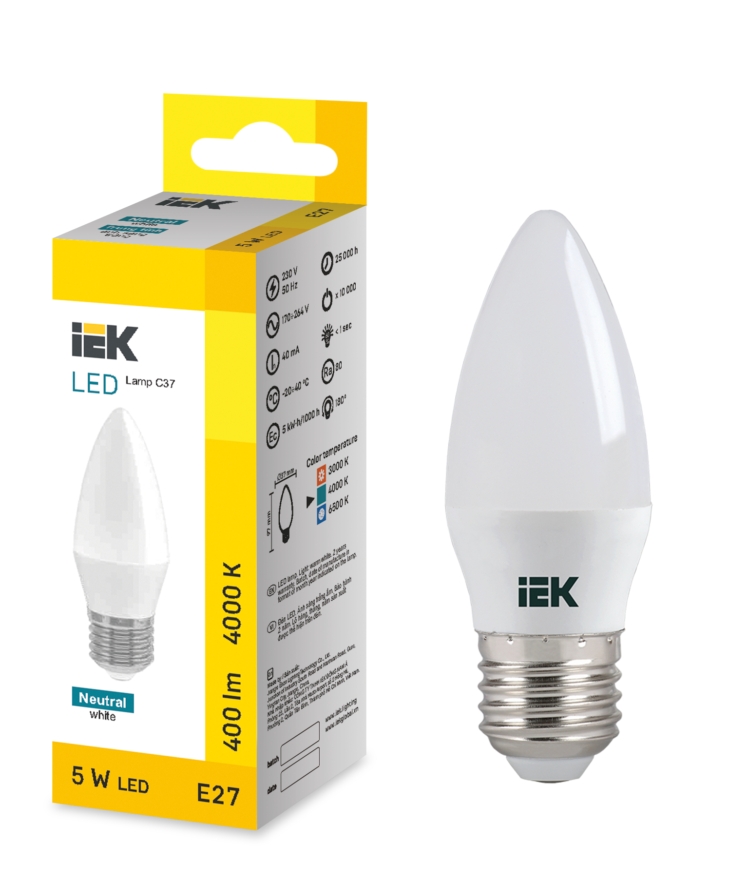 LED Candle C37 5W 4000K E27 IEK