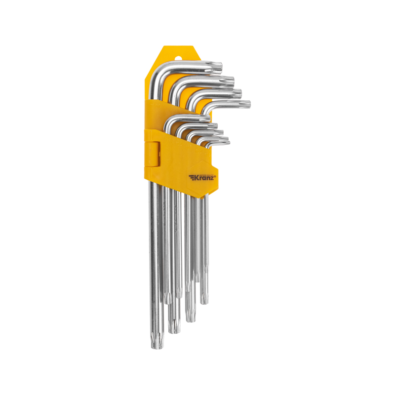 Набор ключей имбусовых антивандальный Torx, ТТ10-ТТ50, закаленные, удлиненные, никель, 9 шт. KRANZ
