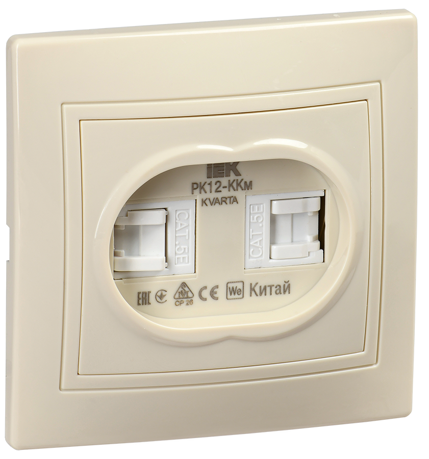 KVARTA Розетка 2-местная компьютерная RJ45 кат.5е РК12-ККм кремовый GENERICA