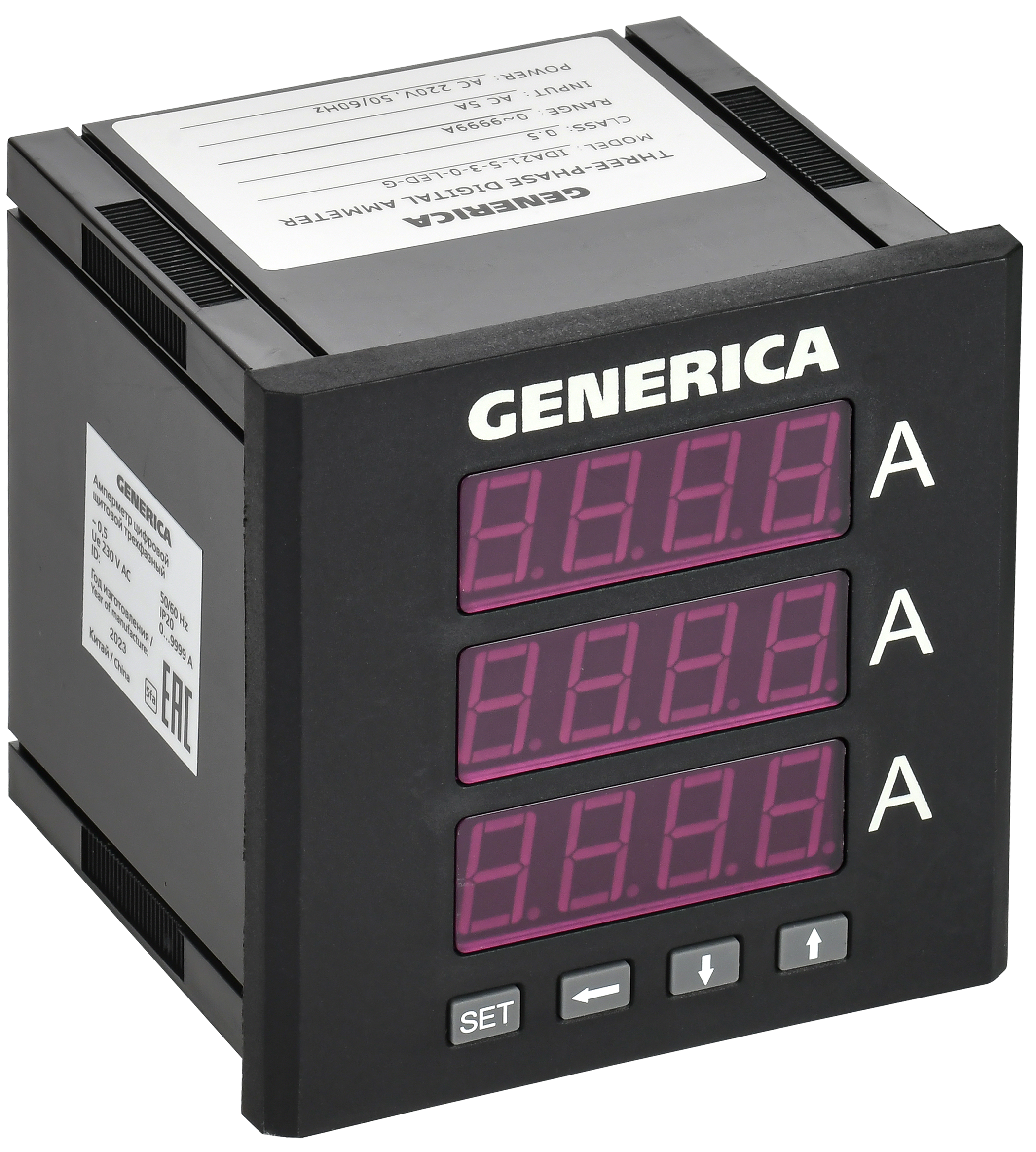 Амперметр цифровой щитовой трехфазный 96х96мм LED GENERICA