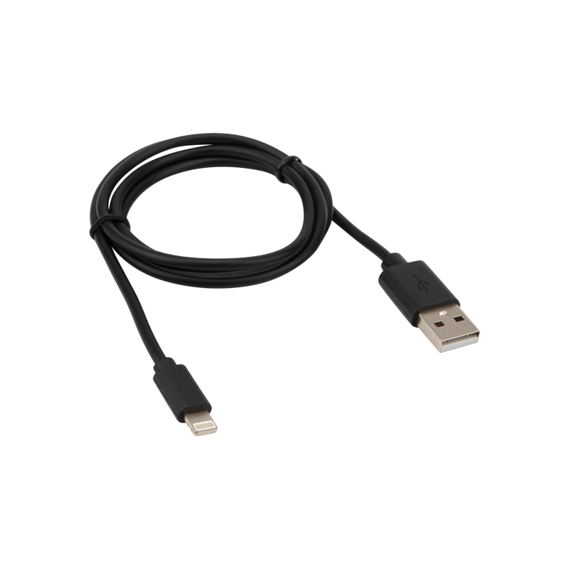 Кабель USB-A – Lightning, 2,4А, 1м, ПВХ, черный REXANT
