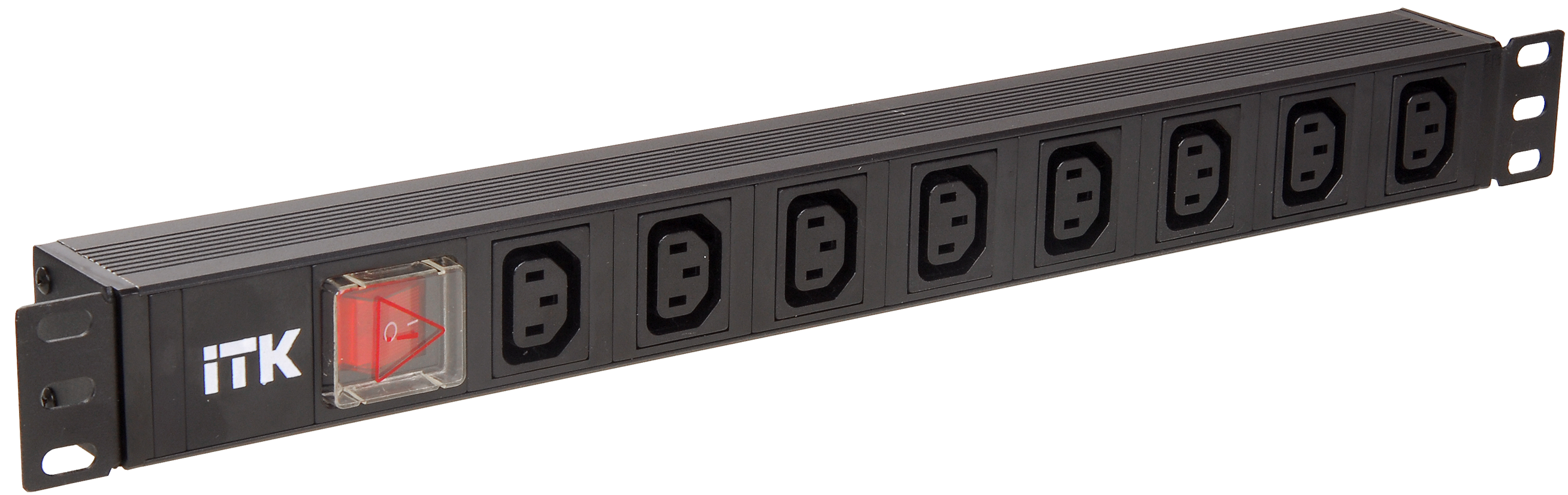 ITK PDU 7 розеток C13 с LED выключателем,1U, вх. С14, без шнура, алюминиевый профиль
