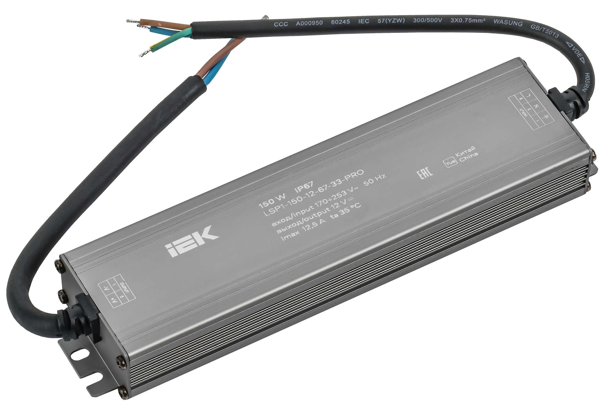 Драйвер LED ИПСН-PRO 150Вт 12В блок-шнуры IP67 IEK