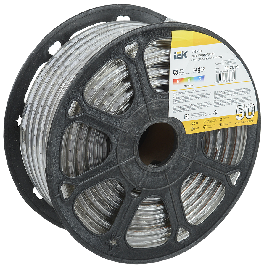 Лента светодиодная 50м LSR-5050RGB30-7,2-IP67-220В IEK