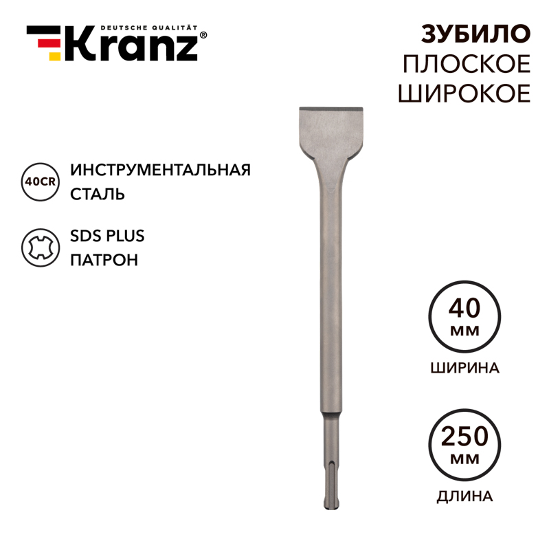 Зубило плоское широкое, 14х40х250мм, хвостовик SDS-plus KRANZ
