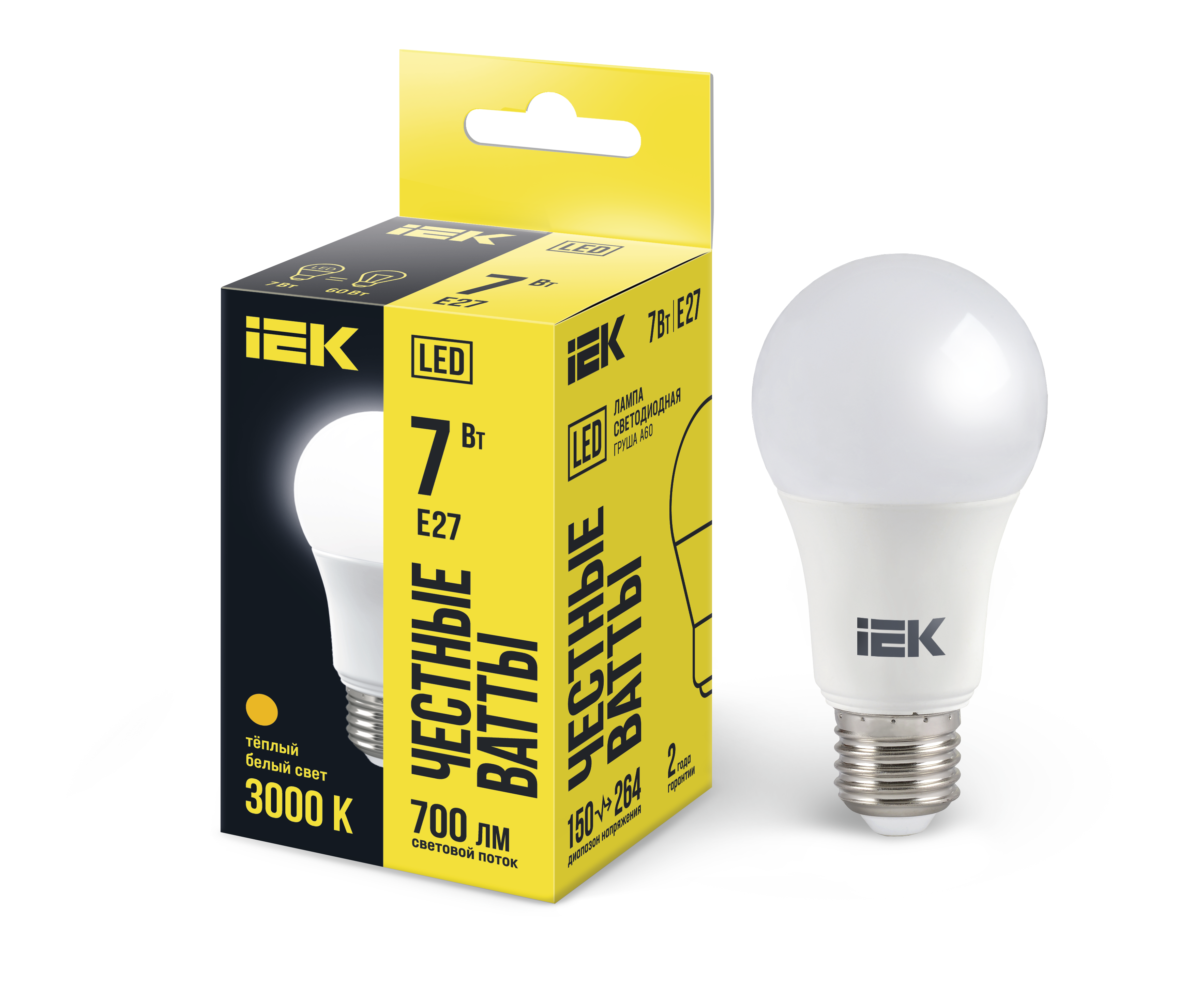 Лампа светодиодная A60 груша 7Вт 230В 3000К E27 IEK