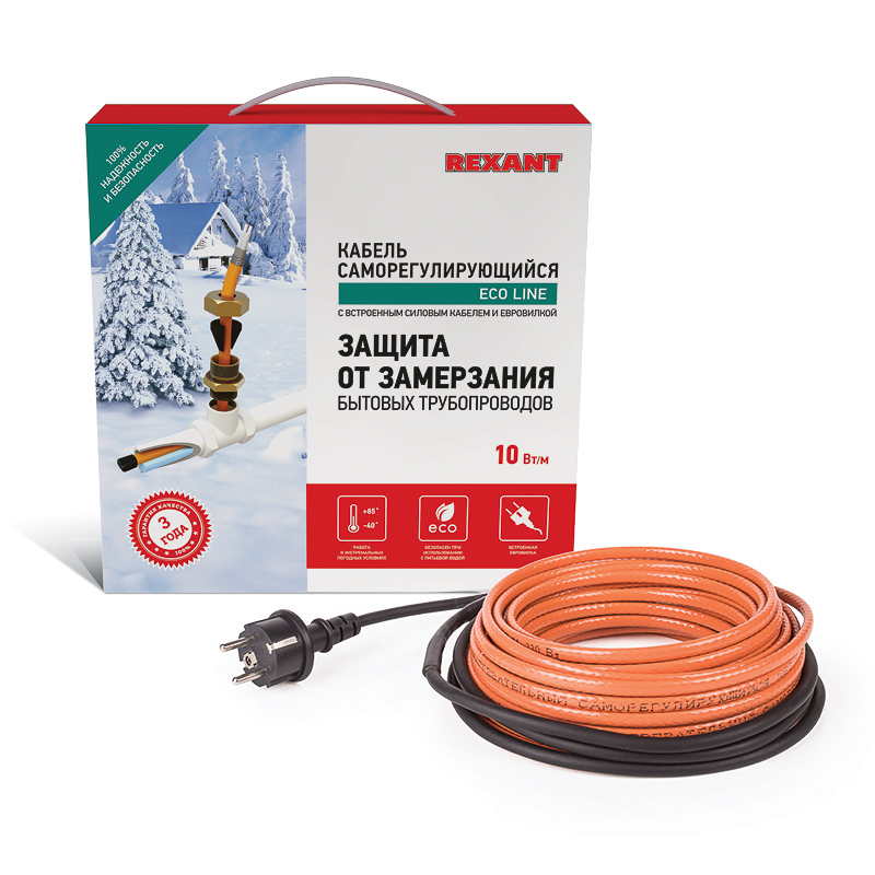 Кабель греющий саморегулирующийся пищевой модель SRP 10HTM2-CT, готовый комплект в трубу, 4м/40Вт REXANT
