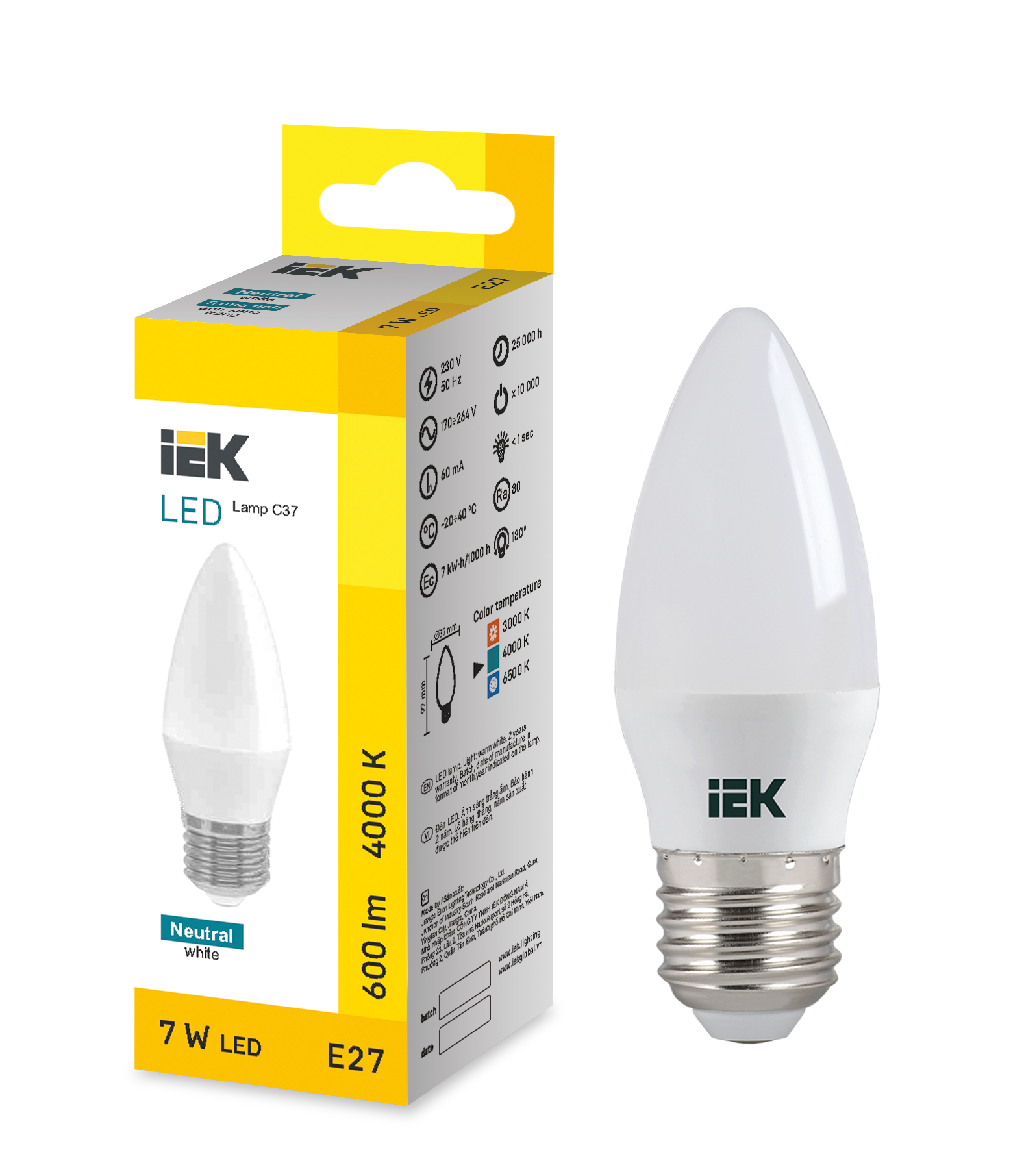 LED Candle C37 7W 4000K E27 IEK