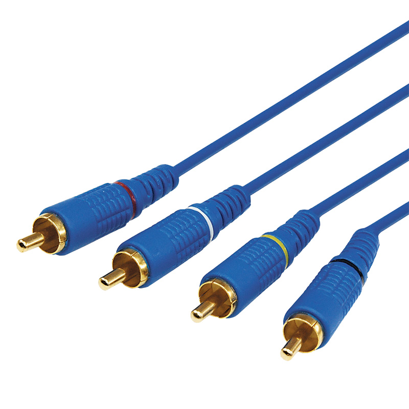 Шнур 4 RCA - 4 RCA, длина  5 метров, синий (GOLD) REXANT
