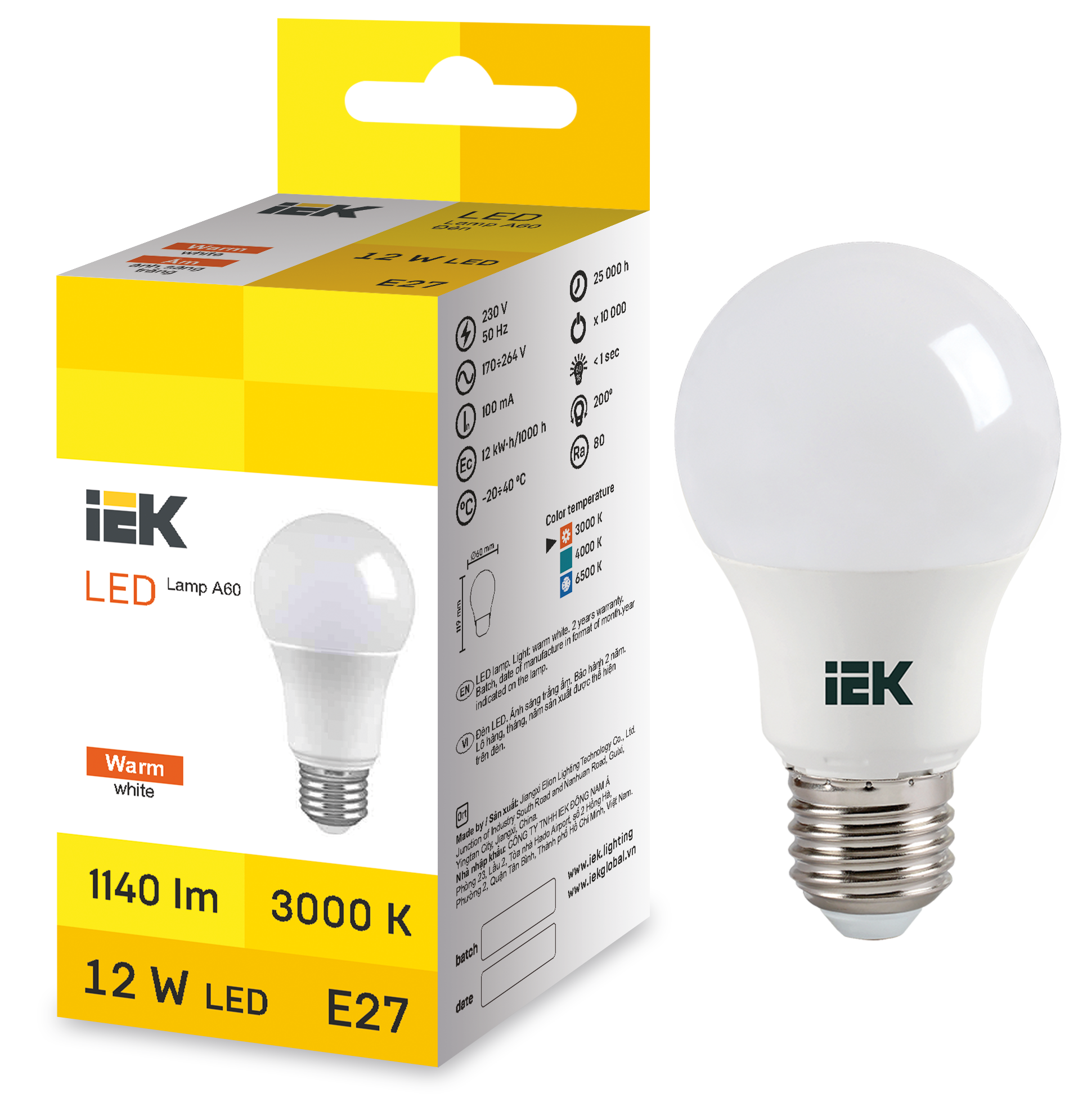 LED Bulb A60 12W 4000K E27 IEK