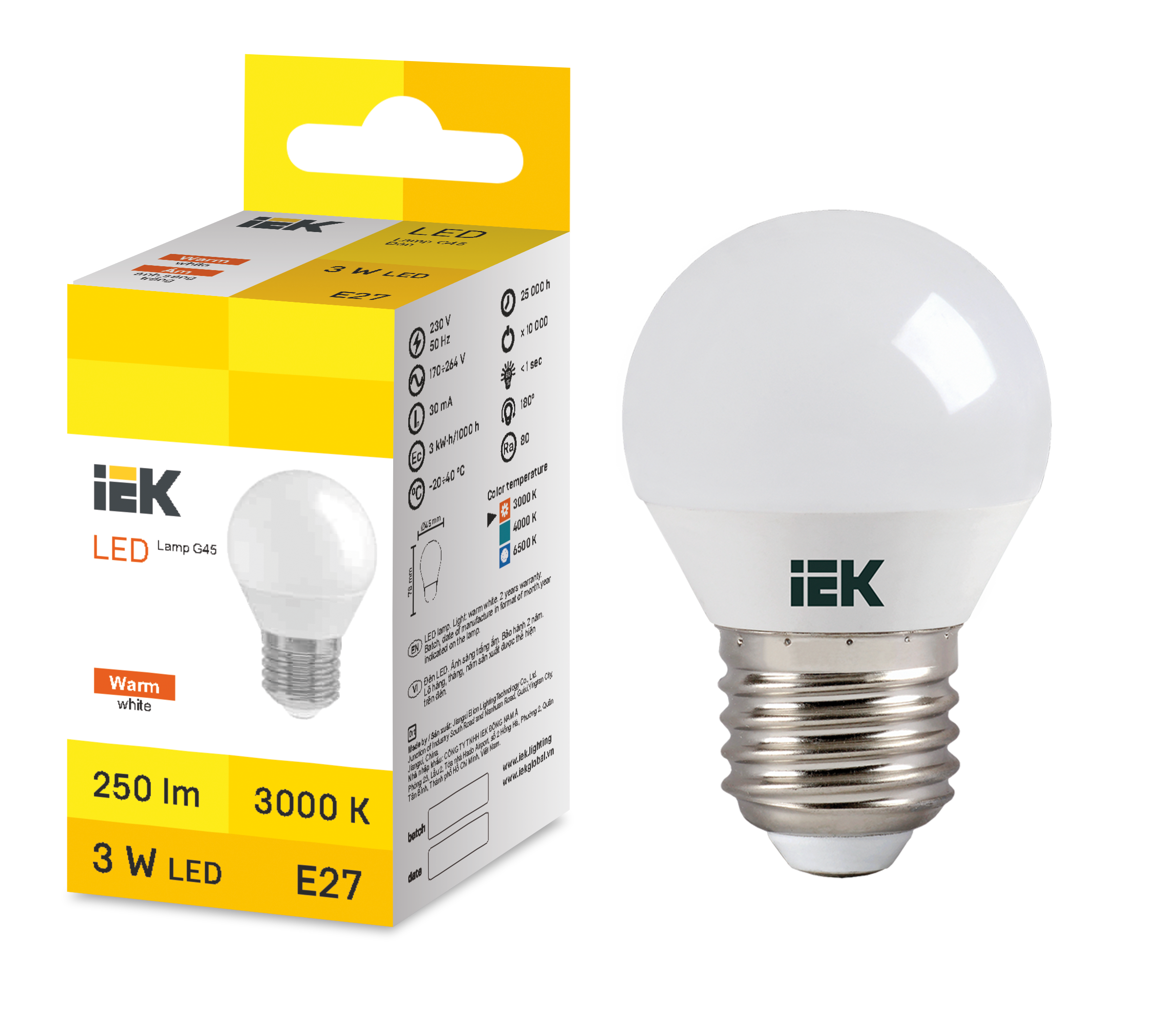 LED Globe G45 3W 3000K E27 IEK