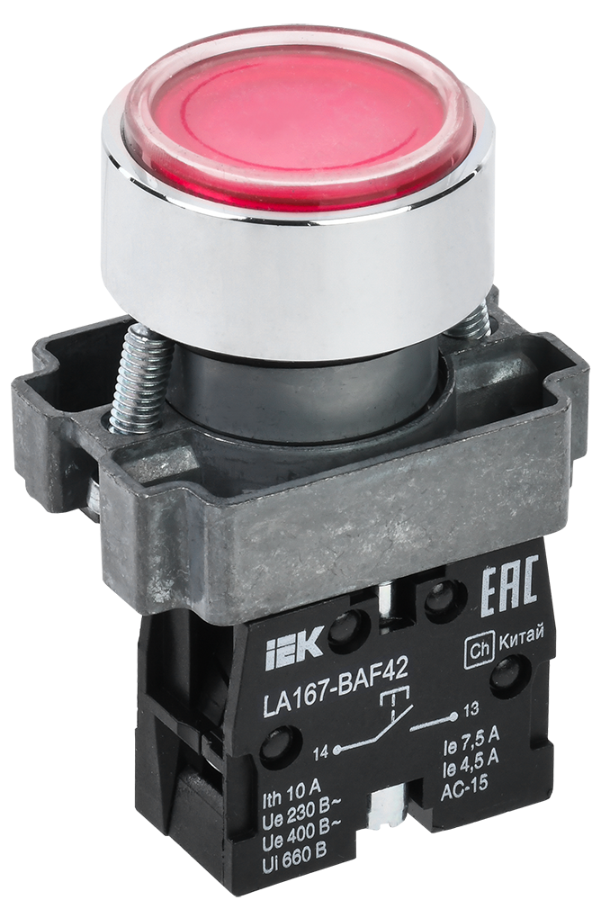 Кнопка управления LA167-BAF42 d=22мм 1NC красная IEK
