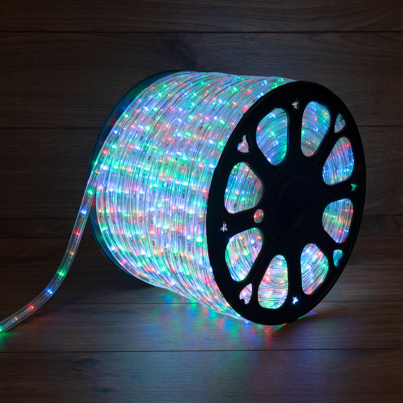 Дюралайт LED трехжильный 230В 13мм 36 LED/м МУЛЬТИ (RYGB) свечение с динамикой модуль 1м бухта 100м NEON-NIGHT