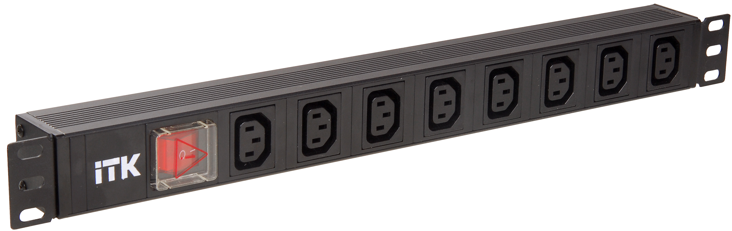 ITK PDU 8 розеток C13 с LED выключателем,1U, вх. С14, без шнура, алюминиевый профиль