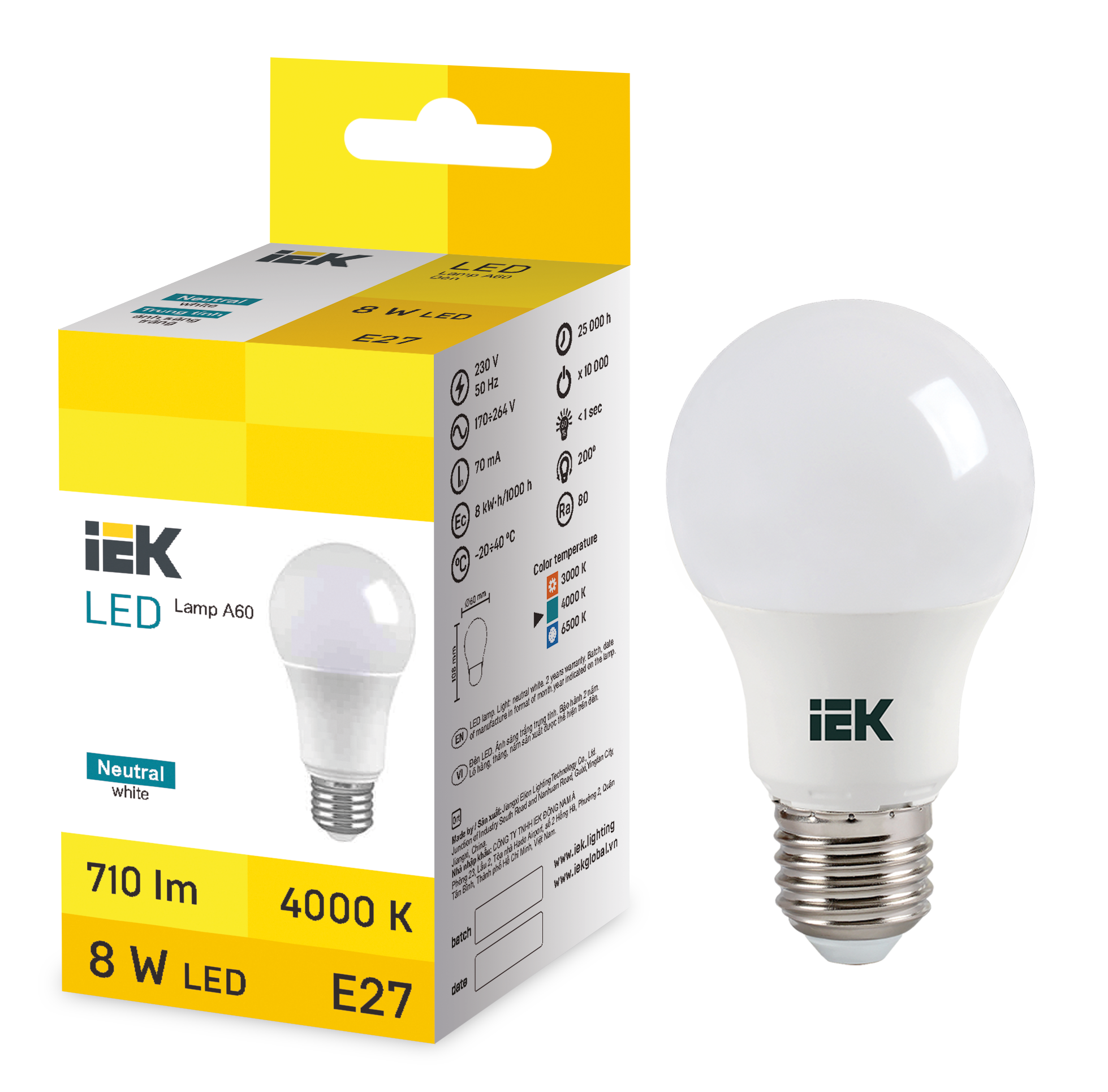 LED Bulb A60 8W 4000K E27 IEK