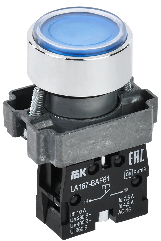 Кнопка управления LA167-BAF61 d=22мм 1NO синяя IEK