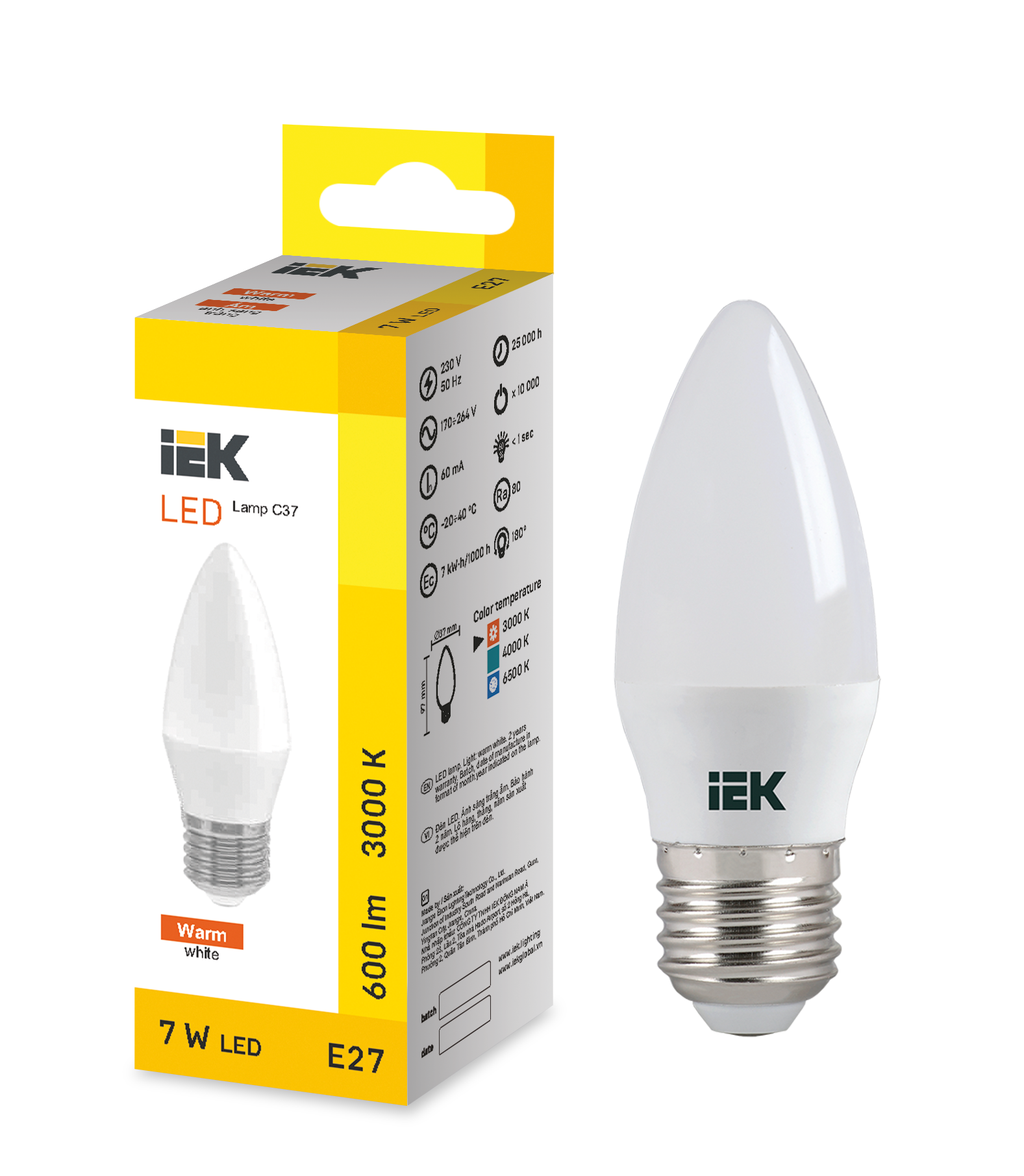 LED Candle C37 7W 3000K E27 IEK
