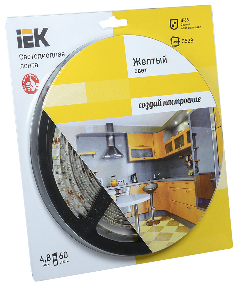 Лента LED 5м блистер LSR-3528Y60-4.8-IP65-12V желтый цвет IEK-eco