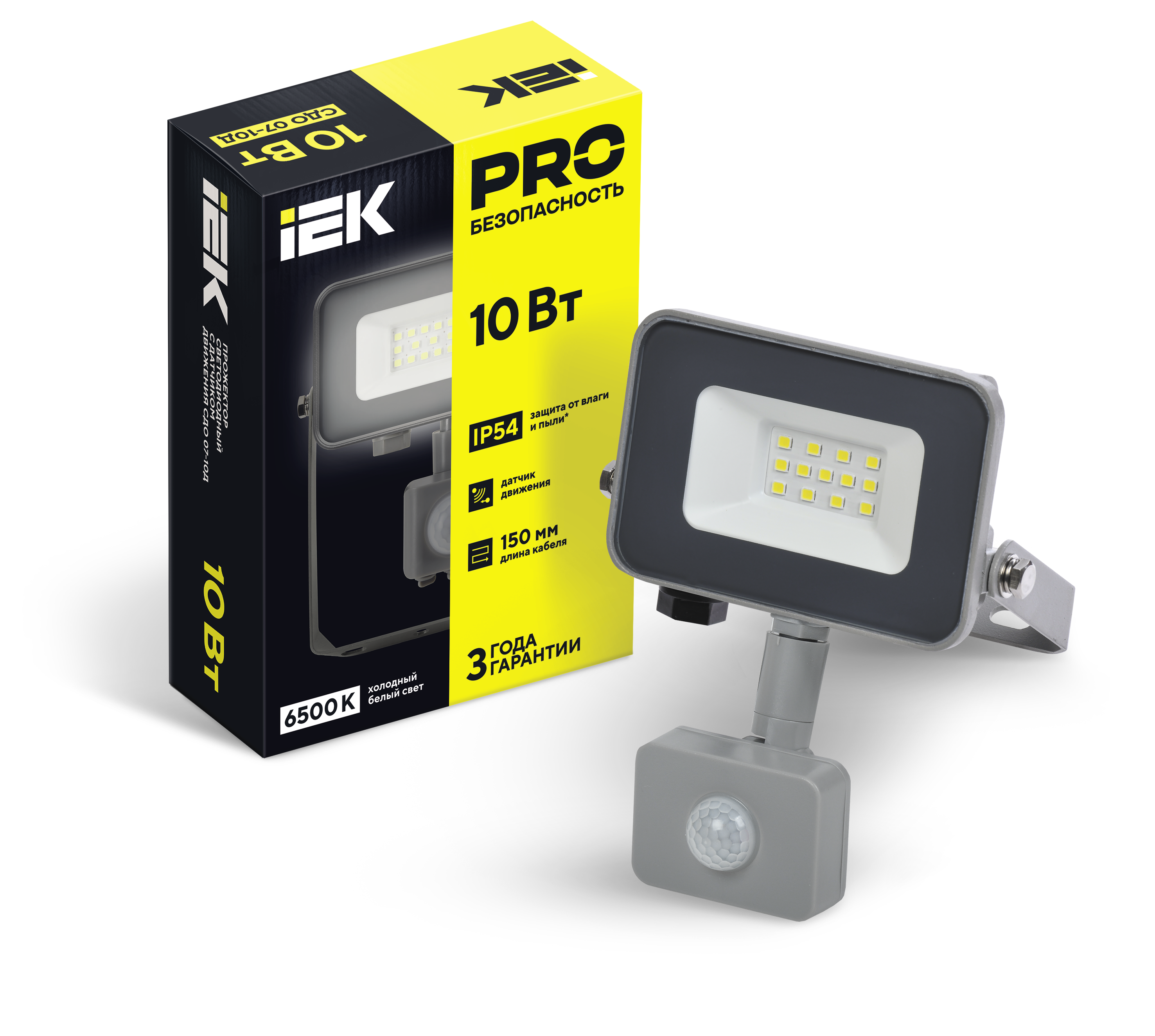 Прожектор светодиодный СДО 07-10Д с датчиком движения IP54 серый IEK