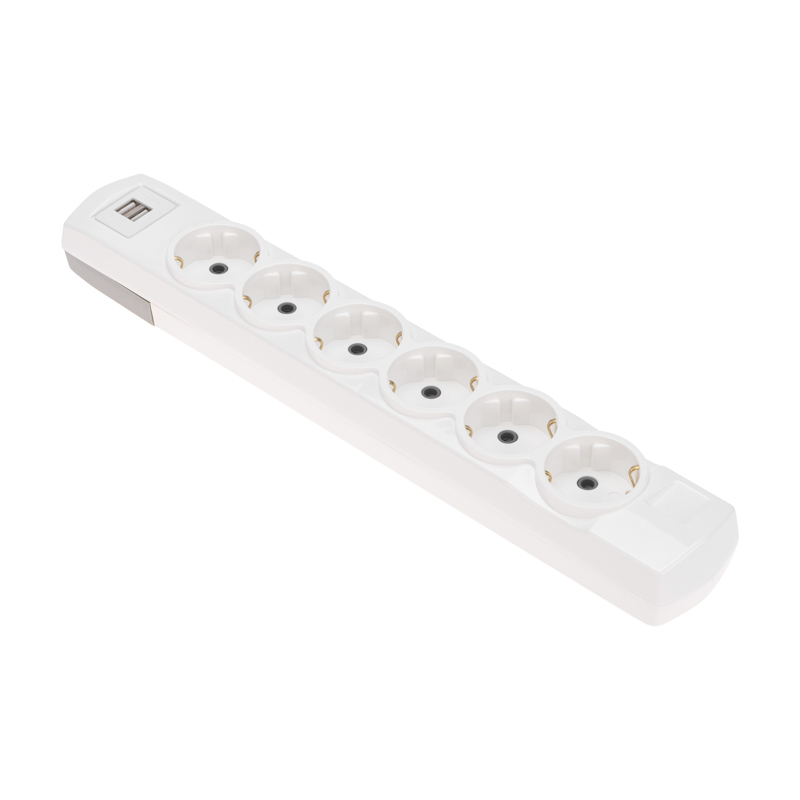 Колодка PREMIUM 6 гнезд, с/з, 2 USB, белый REXANT