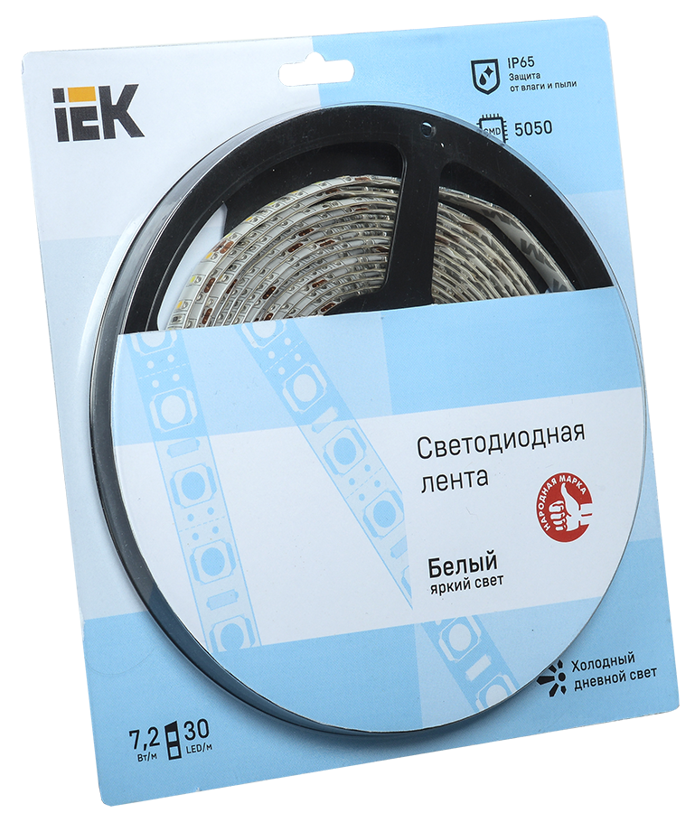 Лента LED 5м блистер LSR-5050W30-7,2-IP65-12V белый цвет IEK