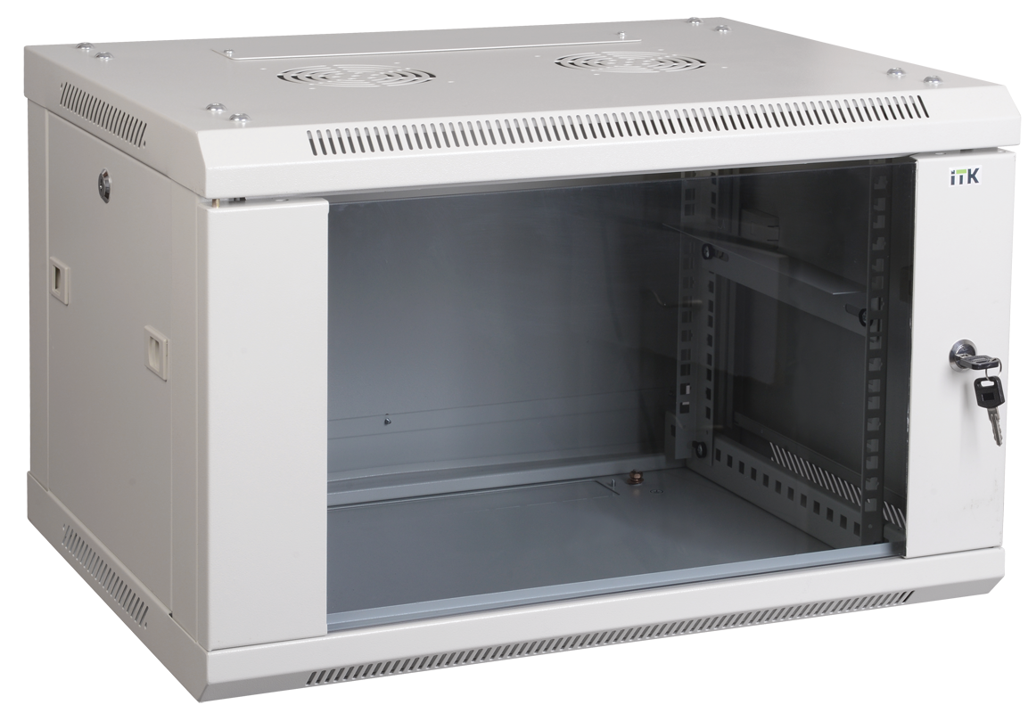 ITK 19" настенный шкаф 12U 600x600, стекл. передняя дверь, разборный, серый