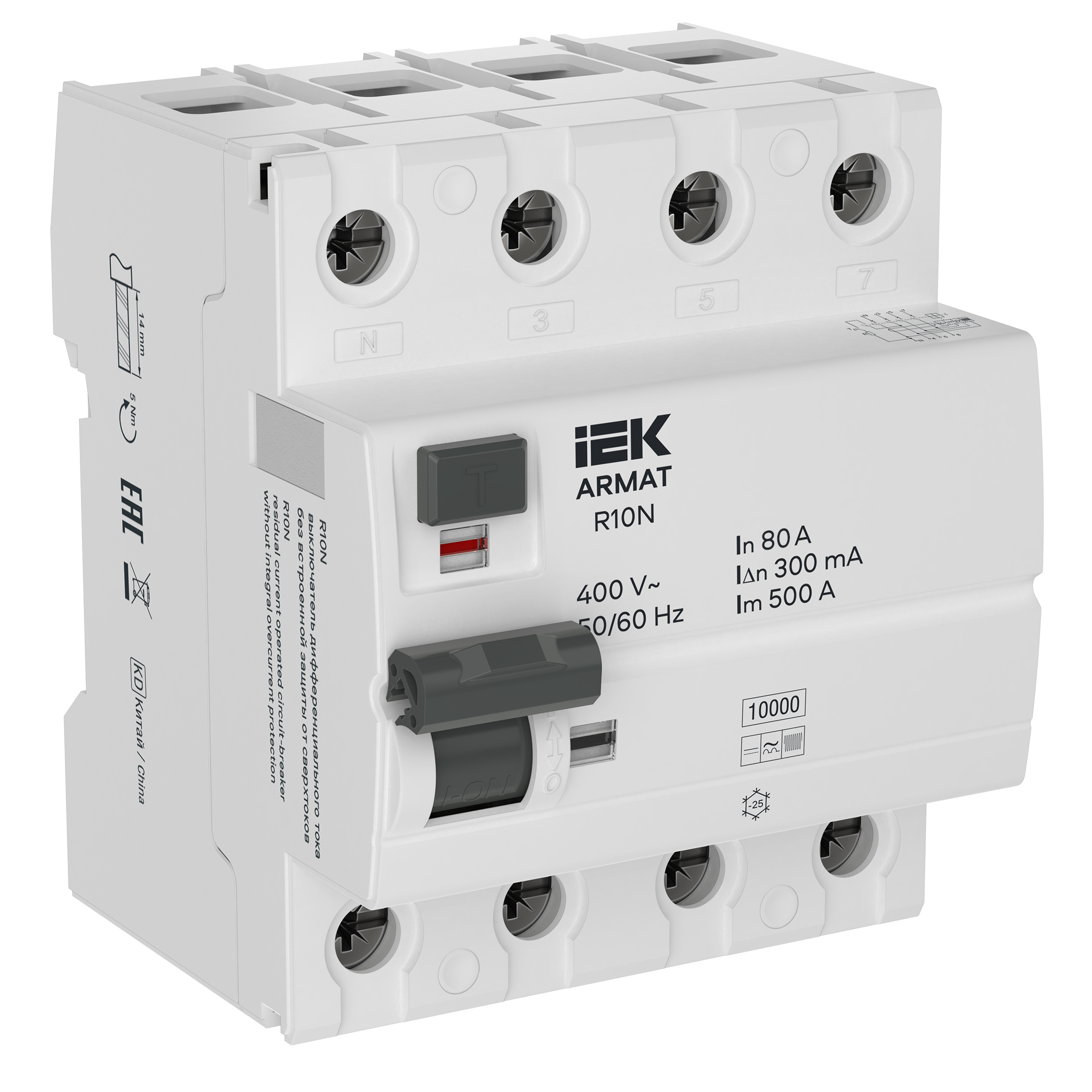 ARMAT Выключатель дифференциального тока R10N 4P 80А 300мА тип B IEK