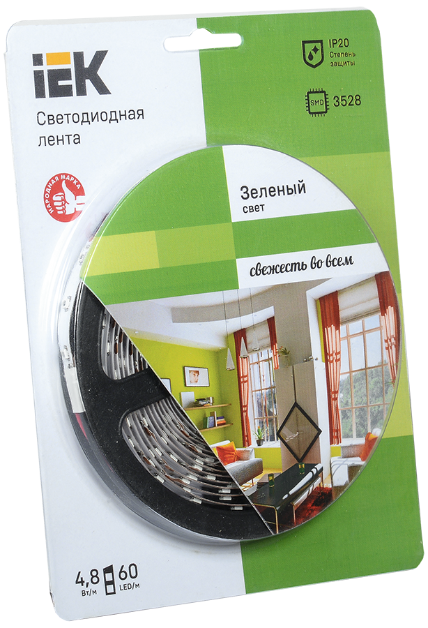 Лента светодиодная 5м блистер LSR-3528G60-4.8-IP20-12V IEK-eco