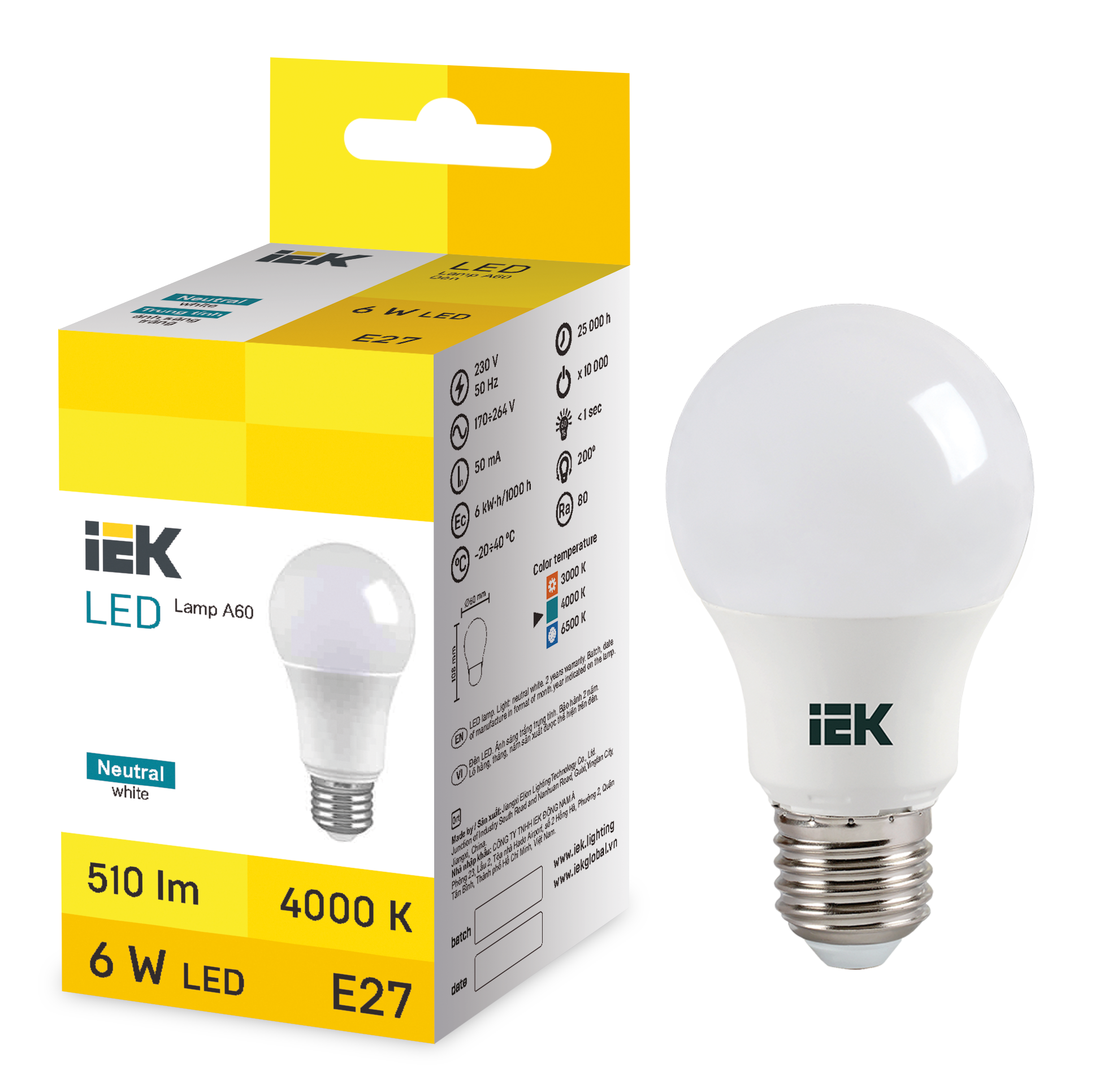 LED Bulb A60 6W 4000K E27 IEK