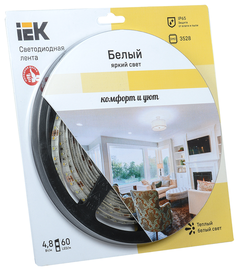 Лента светодиодная 5м блистер LSR-3528WW60-4.8-IP65-12V IEK-eco