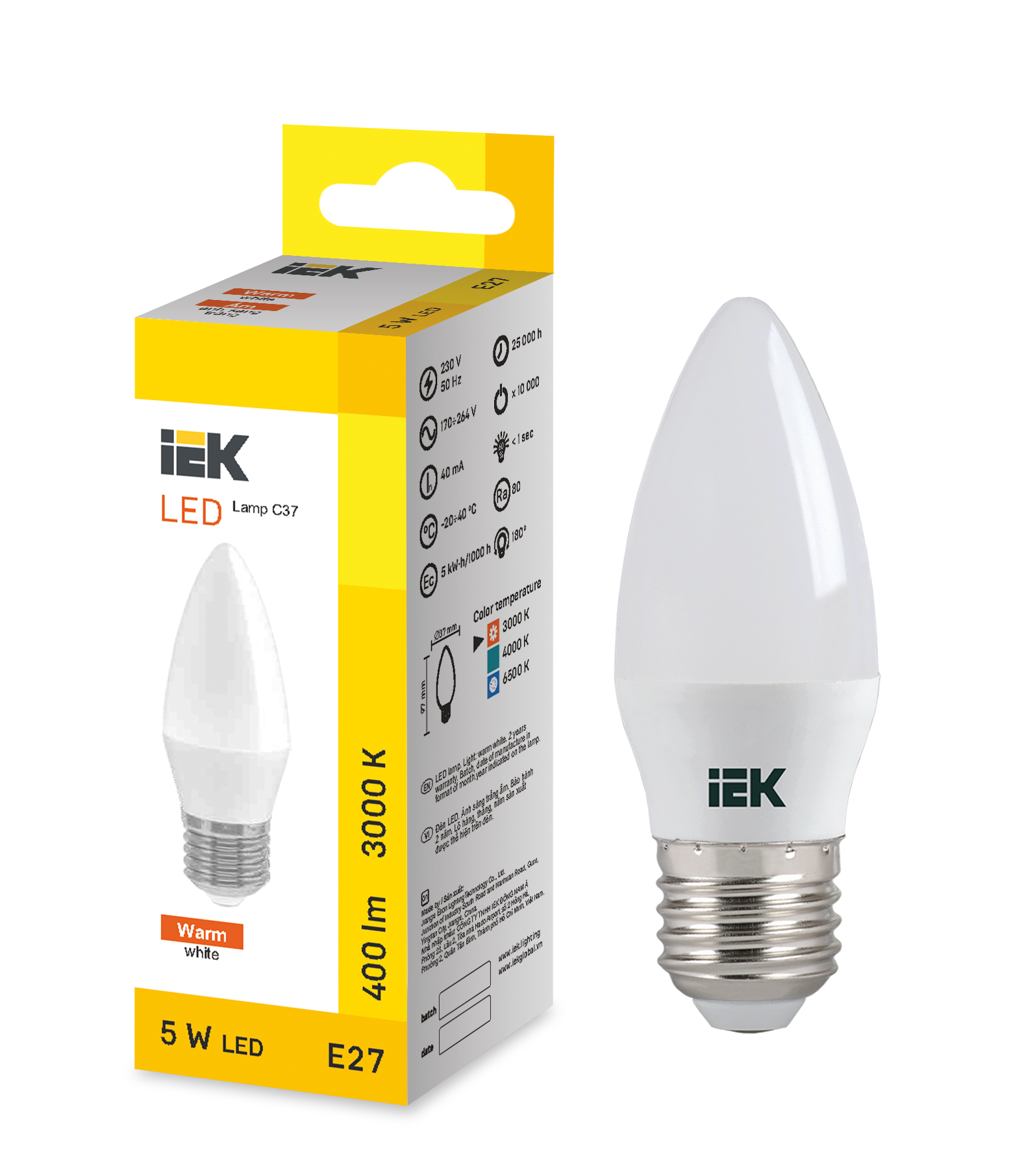 LED Candle C37 5W 3000K E27 IEK