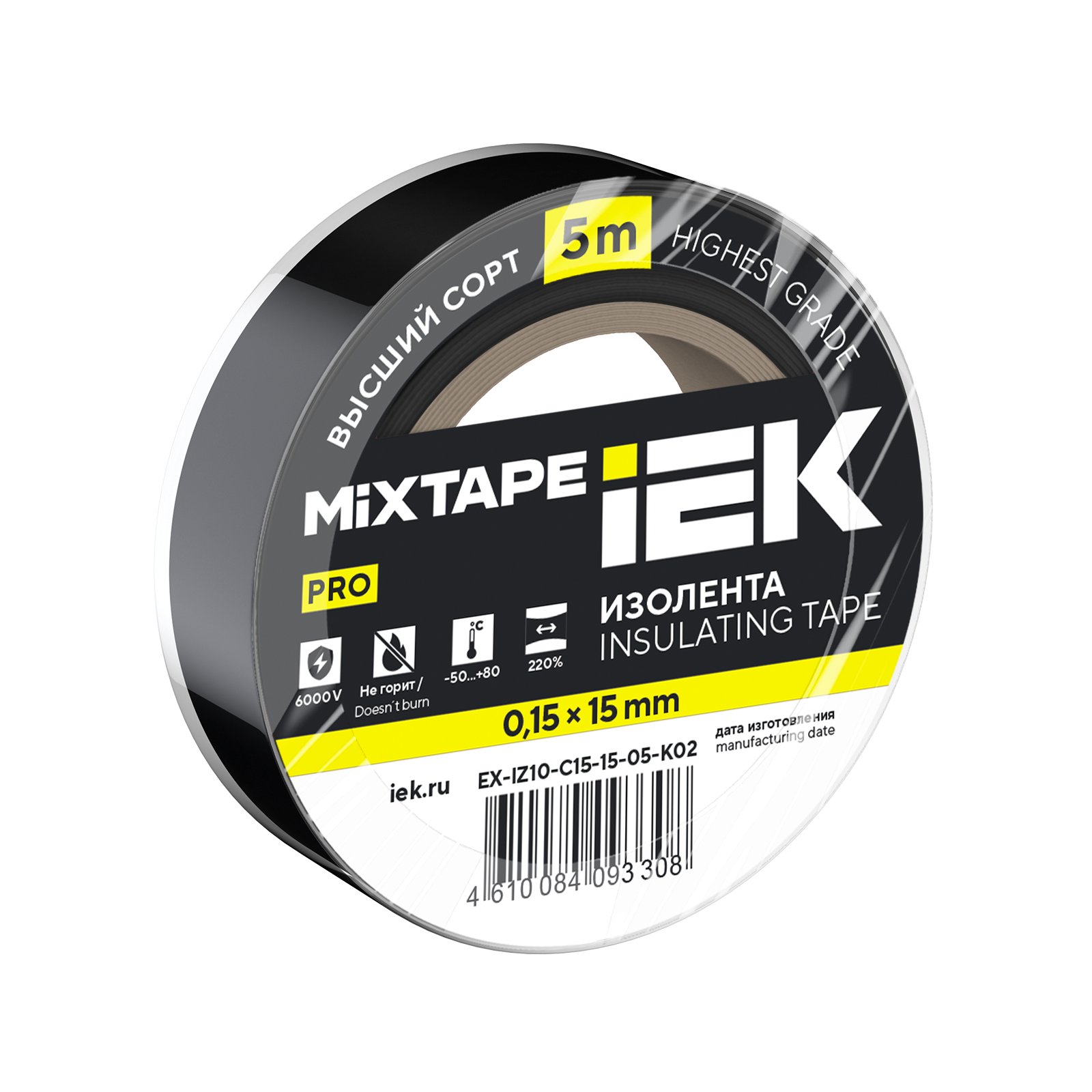 MIXTAPE PRO Изолента 0,15х15мм черная 5м IEK