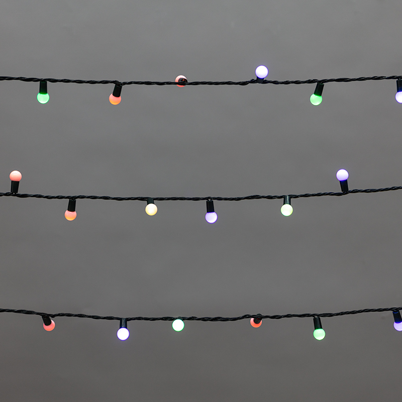 Гирлянда Мультишарики 20м, 200LED, диаметр 15мм, IP44, зеленый провод, свечение мульти (RG/RB), мигание, 230В NEON-NIGHT
