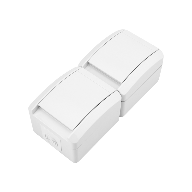 Блок вертикальный 2 розетки IP54 с/з, о/у, белый индастриал KRANZ