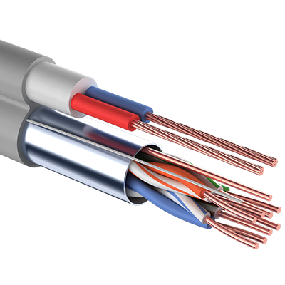 Мульти-кабель FTP 4PR, 24AWG, CAT5e+2х0,75 мм² (бухта 200 м) серый REXANT