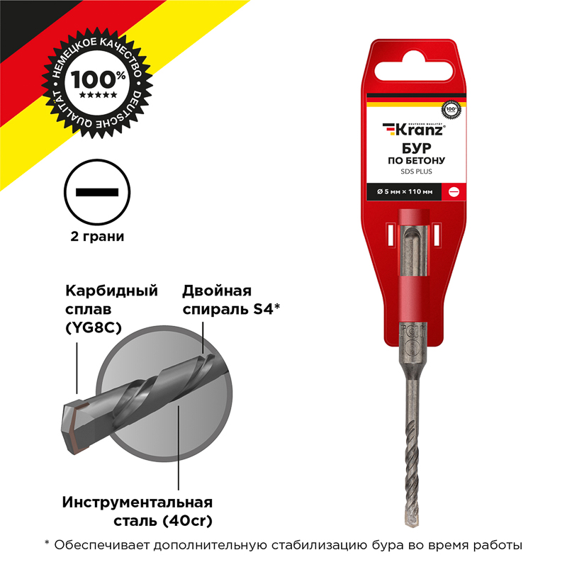 Бур по бетону 5x110x50мм, хвостовик SDS-plus KRANZ