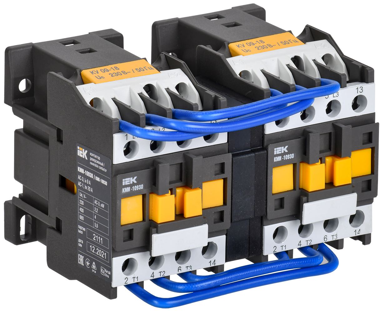 Контактор КМИ-10930 реверс 9А 230В/АС3 2NO IEK