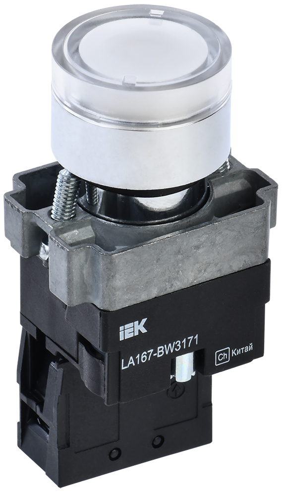Кнопка управления LA167-BW3171 d=22мм RC 1NO с подсветкой белая IEK