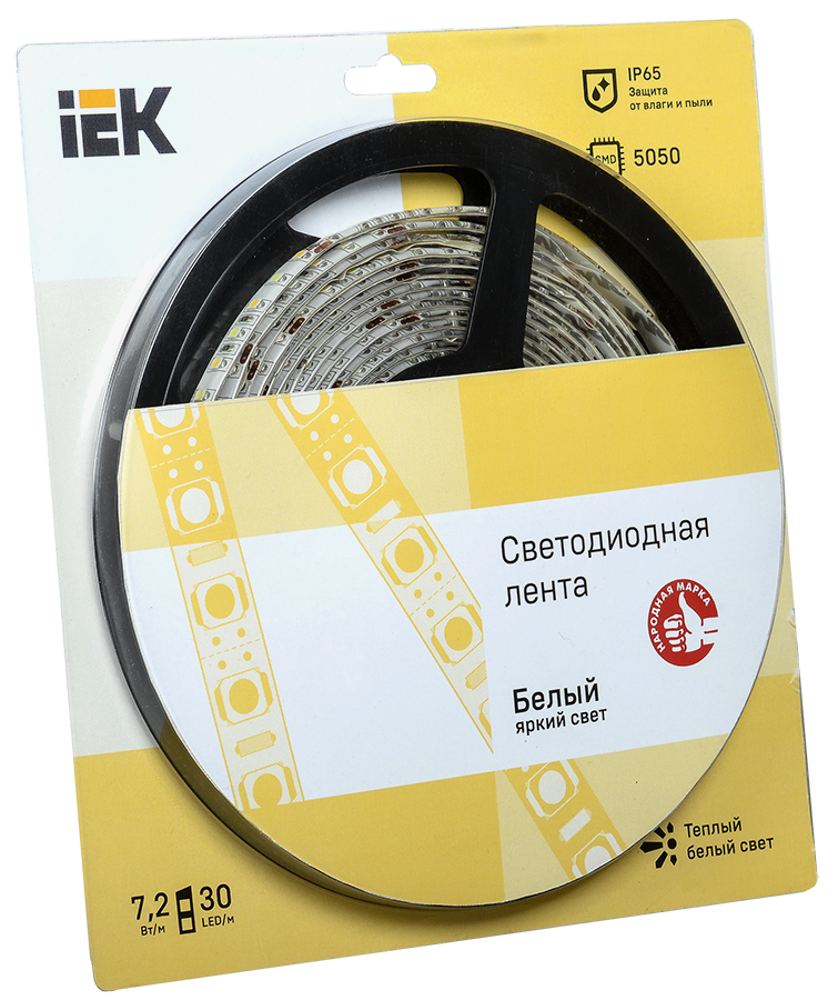 Лента светодиодная 5м блистер LSR-5050WW30-7,2-IP65-12V IEK