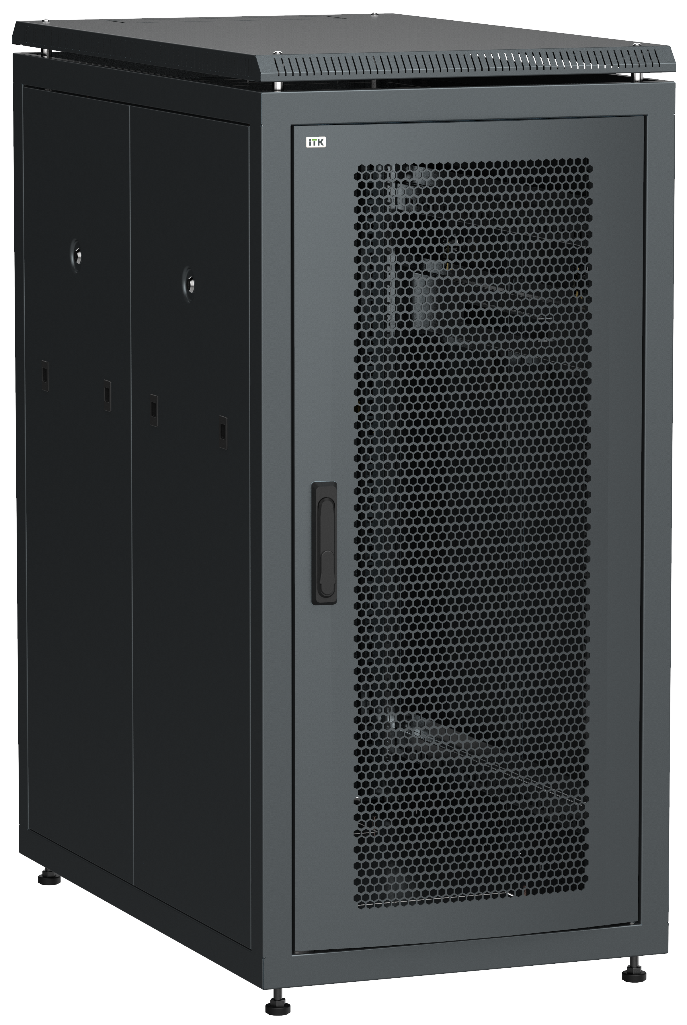 ITK Шкаф сетевой напольный 19" LINEA N 24U 600х1000мм с L-профилями перфорированные двери черный