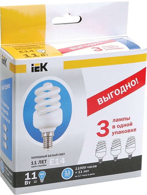 Лампа энергосберегающая КЭЛ-FS спираль Е27 15Вт 2700К Т2 (ПРОМОПАК 3шт) IEK