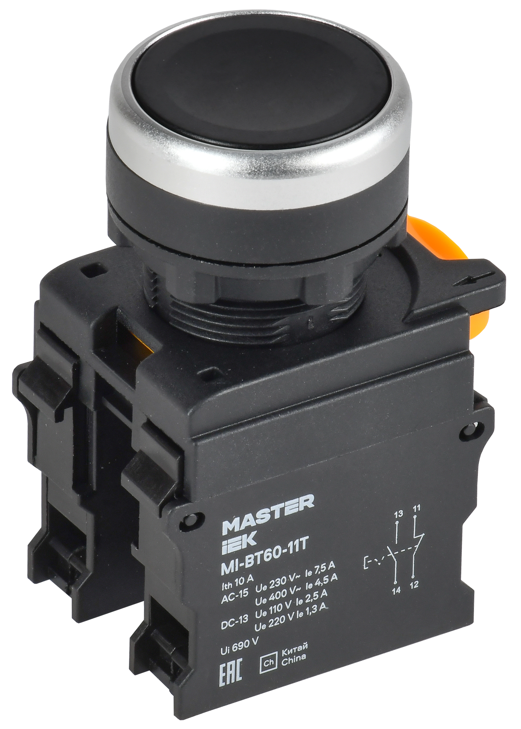 Кнопка с фиксацией d=22мм 1NO+1NC чёрная MASTER IEK