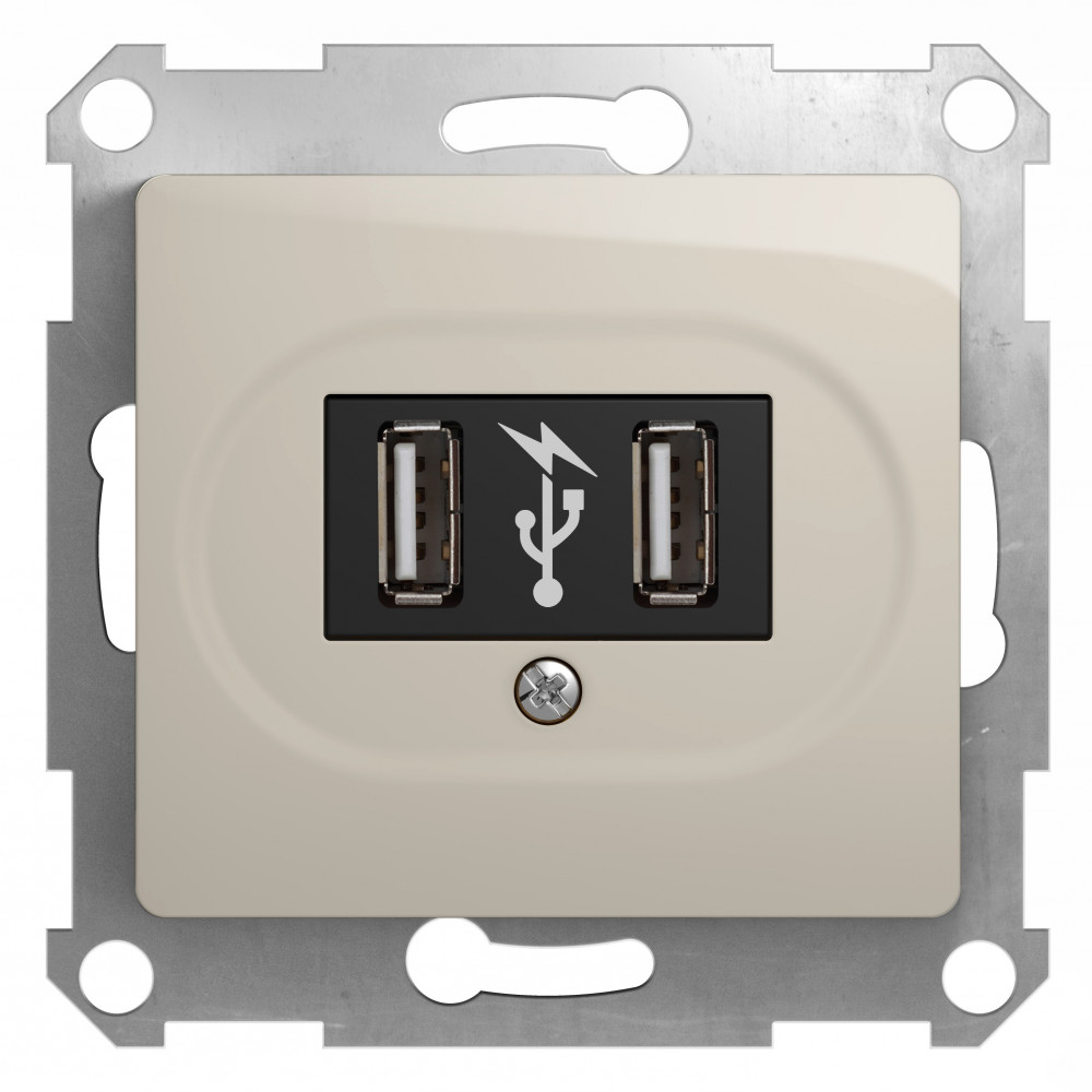 GLOSSA USB РОЗЕТКА, 5В /1400 мА, 2 х 5В /700 мА, механизм, МОЛОЧНЫЙ