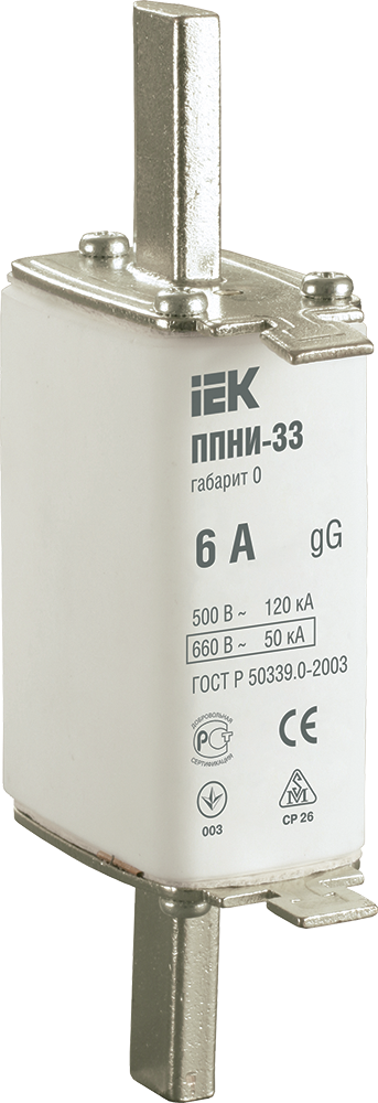 Плавкая вставка предохранителя ППНИ-33 габарит 0 6А IEK