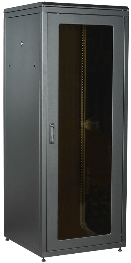 ITK LINEA N Шкаф сетевой 19" 28U 800х800мм стеклянная передняя дверь задняя металлическая черный