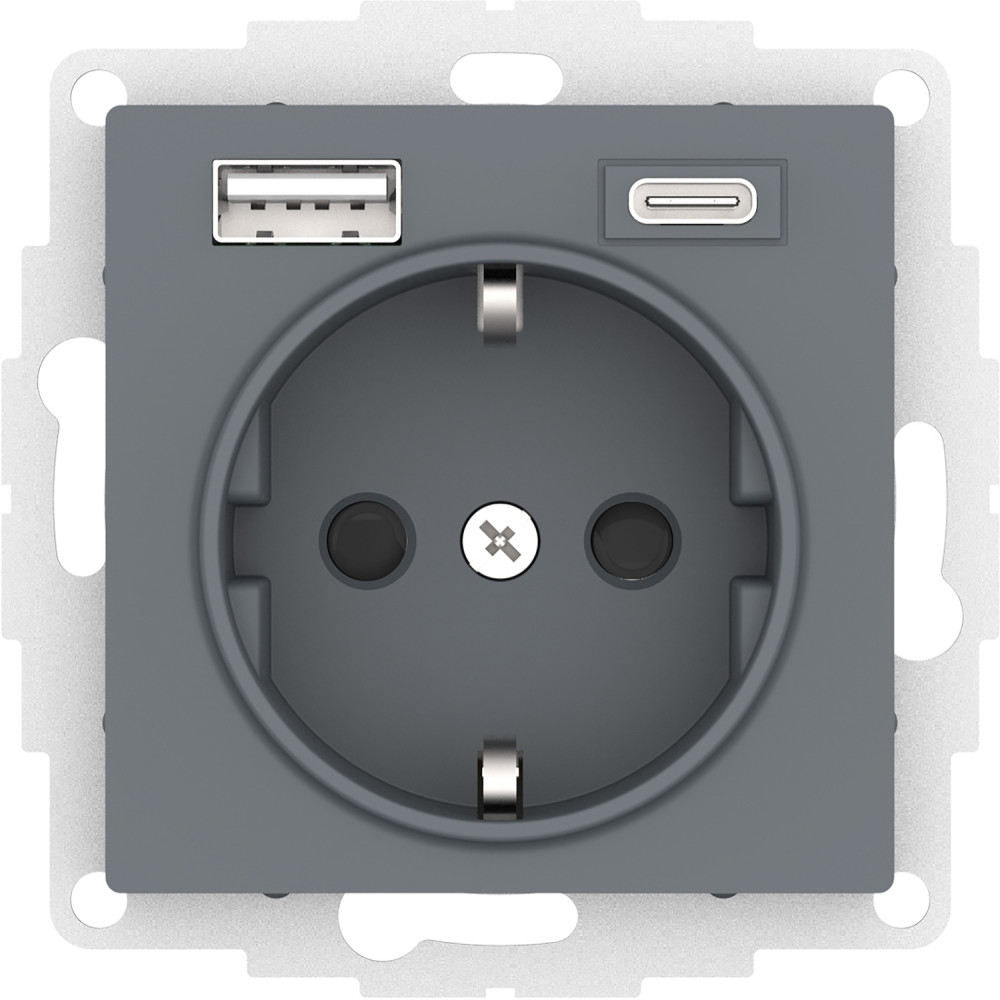 ATLASDESIGN РОЗЕТКА 16А c 2 USB A+C, 5В/2,4А/3,0А, 2х5В/1,5А, механизм, ГРИФЕЛЬ