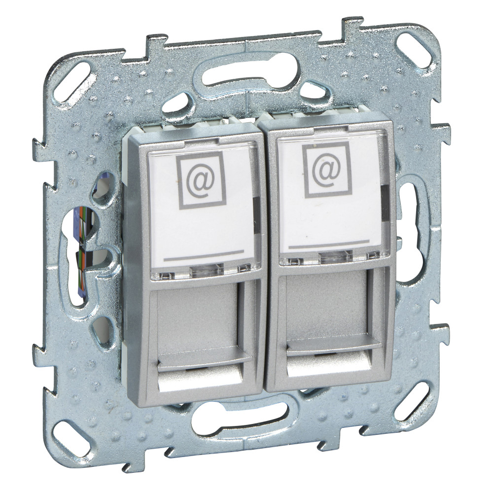 UNICA TOP РОЗЕТКА компьют., RJ45, двойная, кат. 6, с полем для надп., АЛЮМИНИЙ
