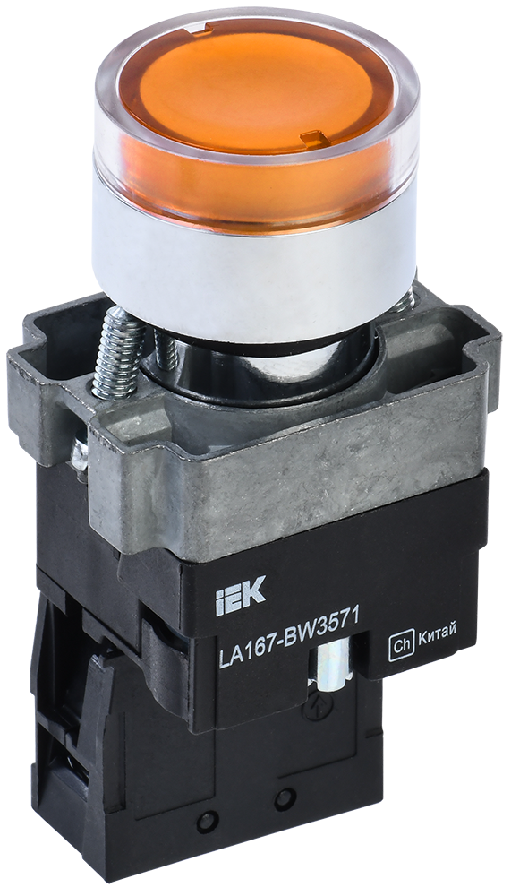 Кнопка управления LA167-BW3571 d=22мм RC 1NO с подсветкой желтая IEK